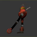 Red Robot Game Movie Character With Transparent Helmet And Mechanical Wheel Structure