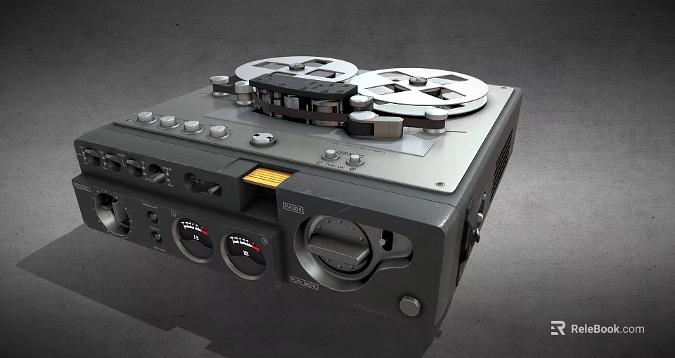 Vintage Headphone Speaker With Cassette Tapes Knobs And Control Panel 3d model