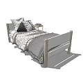 Simple Single Bed With Wooden Frame Patterned Blanket Multiple Pillows And Nightstand 3d model