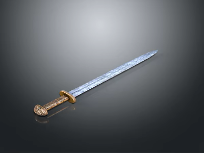 Ancient Decorative Sword With Engraved Blade And Intricate Gold Hilt Design 3d model