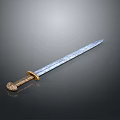 Ancient Decorative Sword With Engraved Blade And Intricate Gold Hilt Design