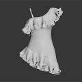 White One Shoulder Dress With Ruffles On Shoulders And Hem In Elegant 3D Design