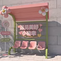 Pink And Green Bus Stop With Flower Decorations Pink Seats And Public Signs