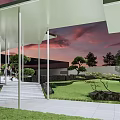 Modern Garden Landscape Entrance Design With Wooden Walls Steps And Lawn