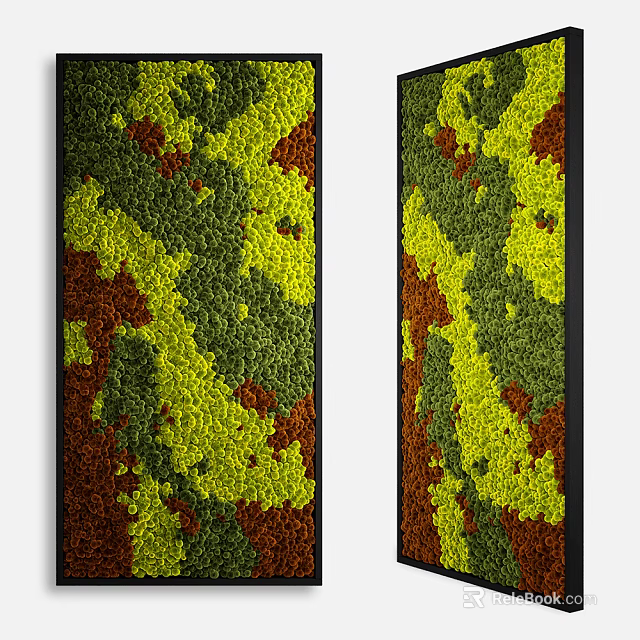 Two Vertical Abstract Wall Art Pieces With Green Yellow Brown Textured Patterns 3d model 