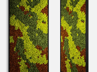 Two Vertical Abstract Wall Art Pieces With Green Yellow Brown Textured Patterns 3d model