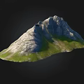 Mountain Terrain Featuring Snow Capped Peak Rocky Surface And Green Grassy Base