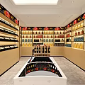 Spacious Tobacco and Liquor Store Interior with Shelves Full of Wine Bottles and Tobacco Products