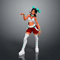 Child 3D Character Posing With Green Hair Accessories White Top Red Shorts And White Boots