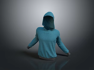 Blue Hooded Knitted Sweater Daily Life Essential Casual Wear Item 3d model