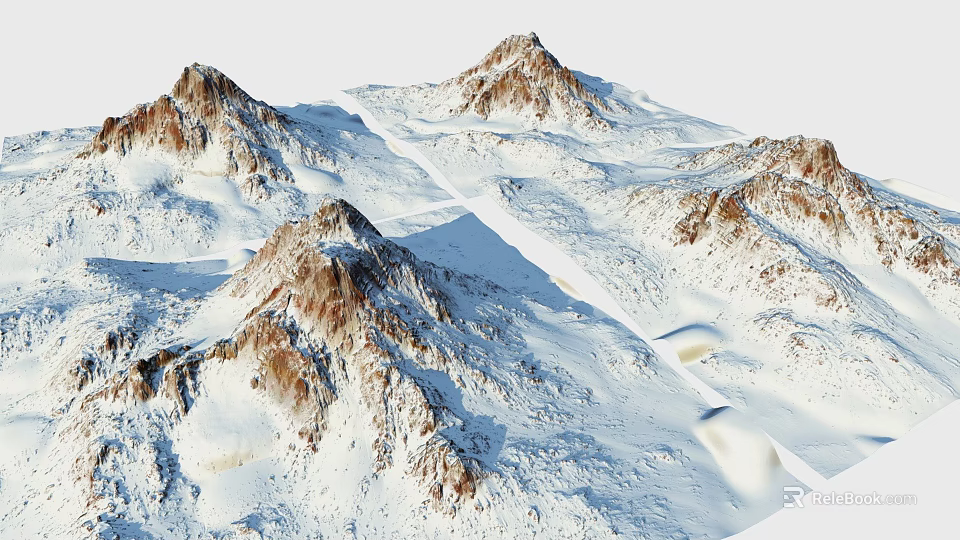 Majestic Snowy Mountain Landscape With Rocky Peaks And Snow Covered Valleys 3d model 