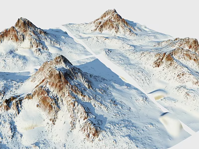 Majestic Snowy Mountain Landscape With Rocky Peaks And Snow Covered Valleys 3d model