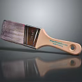 Paint Brush With Wooden Handle And Used Bristles Showing Reflection On Dark Surface
