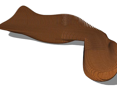 Modern Wooden Outdoor Chair With Wavy Striped Structure For Garden Patio 3d model