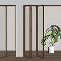 Brown Framed Glass Folding Doors In Room With White Walls Wooden Floor And Green Plant