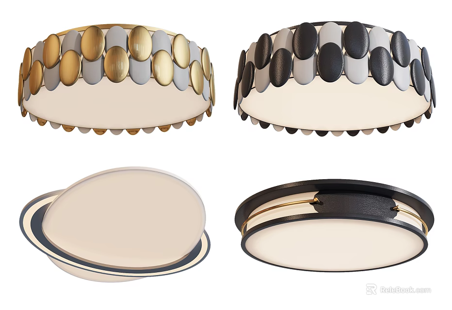 Modern Ceiling Lights With Decorative Patterns Gold Black Accents And Round Design 3d model