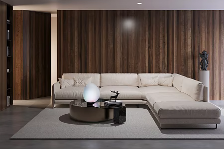 Sofa Coffee Table Combination Living Room Space L-shaped Multi-person Sofa Decorative Lamp Sculpture Bookcase 3d model
