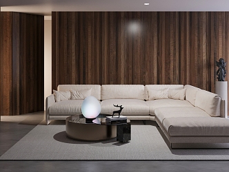 Sofa Coffee Table Combination Living Room Space L-shaped Multi-person Sofa Decorative Lamp Sculpture Bookcase 3d model