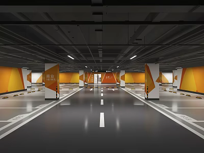 Modern Spacious Parking Garage With Yellow White Walls And Clear Floor Markings 3d model