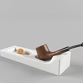 Elegant Decorative Ornament Set With Wooden Pipe White Ceramic Tray And Small Cork Ball Decoration