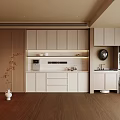 Modern Kitchen Interior Design With Wooden Sideboard Cabinet Washing Machine Sink And Vase