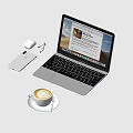 Modern Laptop on Minimalist Workspace with Smartphone Wireless Mouse Earbuds and Open Web Browser Screen 3d model