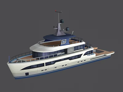 Modern Luxury Yacht With Multi Level Decks And Blue Accents 3d model