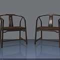 Traditional Chinese Dark Wooden Chairs With Curved Armrests And Smooth Floor Background