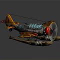 Cosmic Themed Vintage Biplane Model With Brown Red Wings Blue Cockpit And Yellow Transparent Propeller