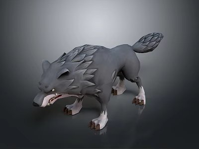 Fantasy Gray Wolf Character With Sharp Fangs And Detailed Fur In Crouching 3D Pose 3d model