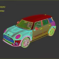 Stylish White Compact Car With Red Roof And Sporty Red Stripes Design
