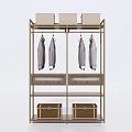 Modern Storage Cabinet Rack With Light Boxes Gray Coats Drawers And Brown Trunks