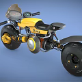 Yellow And Black Modern Motorcycle With Large Tires Spring Suspension And Round Headlight