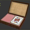 Open Brown Leather Box Containing Playing Cards With King Card And Red Checkered Lining