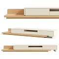 Modern TV Stand With Light Wood And Cream White Finish Featuring Drawers And Open Shelves
