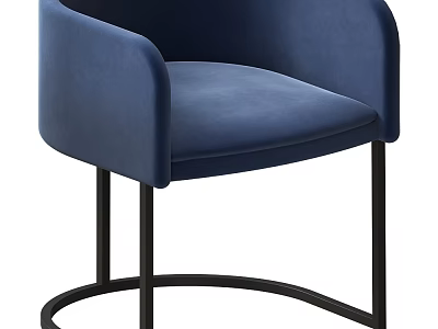 Modern Blue Velvet Accent Chair With Curved Armrests And Black Metal Circular Base 3d model