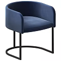 Modern Blue Velvet Accent Chair With Curved Armrests And Black Metal Circular Base