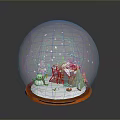 Winter Snow Globe Scene With Small House Snowman Christmas Trees And Orange Base