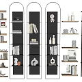 Modern Bookcases With Metal Frames Wooden Shelves Books Vases Sculptures And Camera