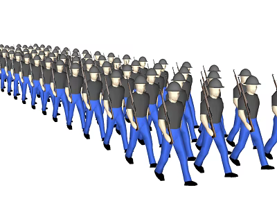 Group Of People Marching In Uniform Formation 3d model