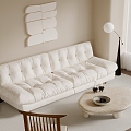 07 sofa cream style multi-person sofa leather sofa coffee table hanging picture floor lamp 3d model