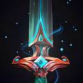 Mythical Glowing Sword Weapon Featuring Blue Light Smoke Effects And Red Hilt With Gemstone Details
