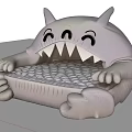 Gray Monster Shaped Round Bed With Cute Claws Horns And Soft Mattress