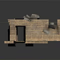 Modern Design Space With Scattered Stones And Wooden Planks Between Stone Walls