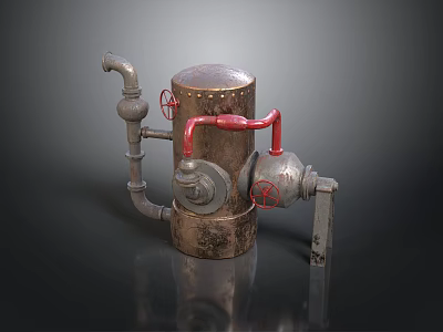 Industrial Mechanical Equipment With Rusted Metal Vessel Red Pipes And Valves 3d model