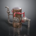 Industrial Mechanical Equipment With Rusted Metal Vessel Red Pipes And Valves