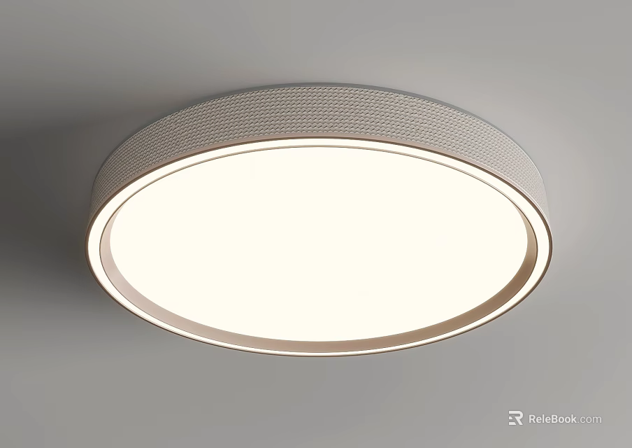 Round Modern Ceiling Light With Fabric Textured Frame And Soft White Illumination 3d model 