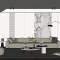 Modern Living Room Interior With Marble Wall Sofa Round Coffee Table And Floor Lamp