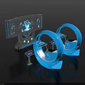 Smart Machines Featuring Blue Circular Seats Large Display Screens And Control Panels 3d model