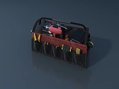Heavy Duty Tool Bag With Drill And Multiple Storage Pockets For Tools 3d model